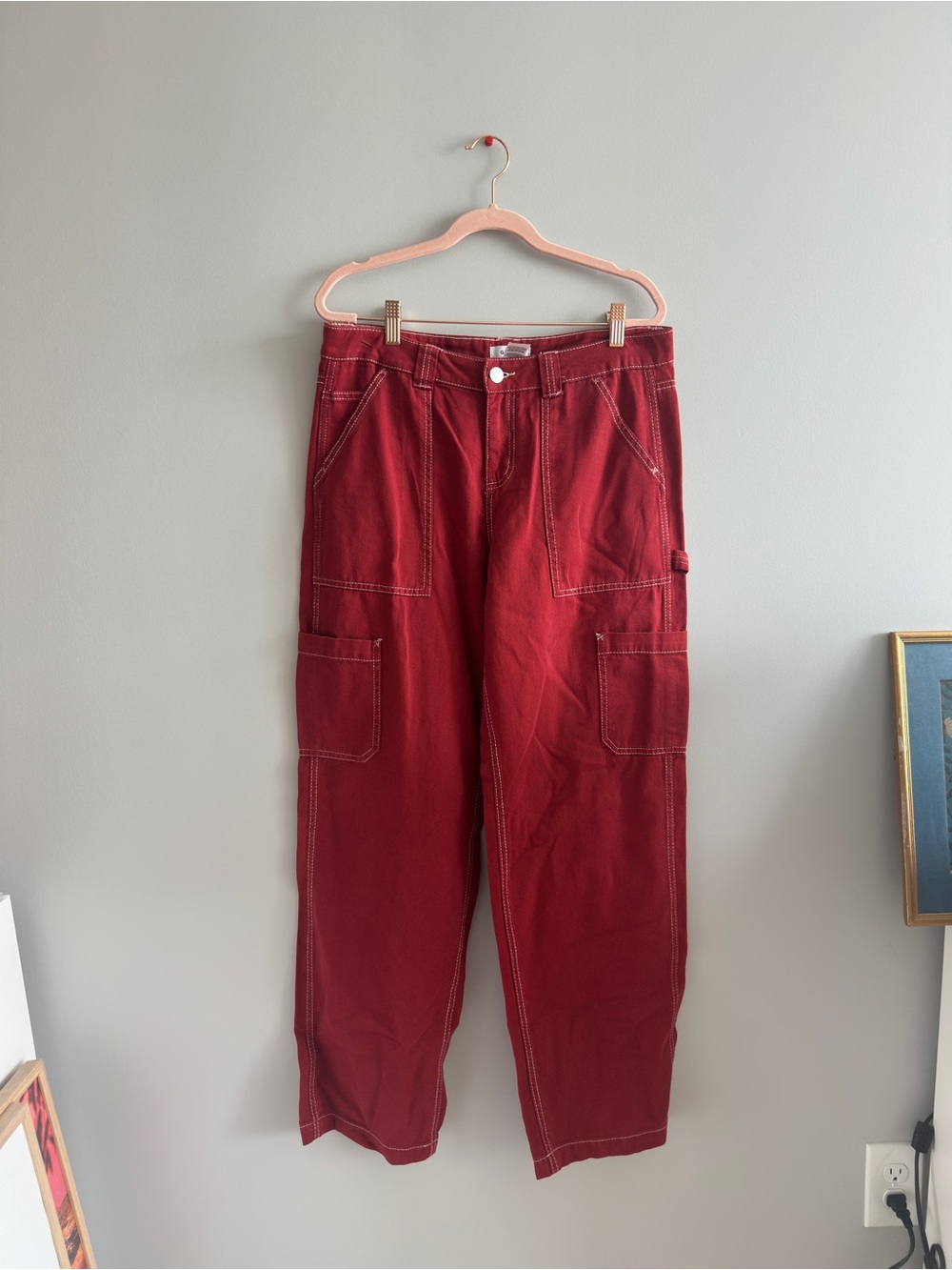 Garage Red Utility Cargo Trousers